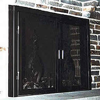Projected fireplace door with screen